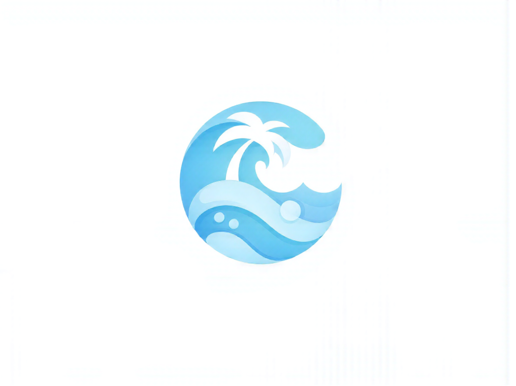 以沙滩小插画做成的LOGO设计，平面风格，平面插图风格，LOGO，白色背景，矢量，高质量-奈落语