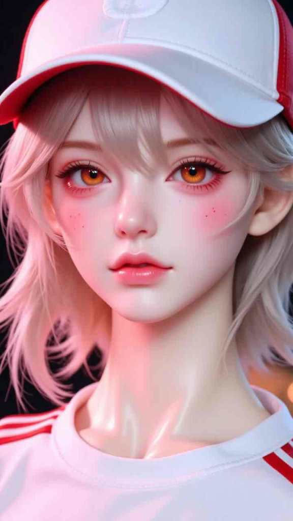 一张女性娃娃脸的特写照片以鲜艳的粉红色描绘